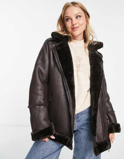 Stradivarius – Brun pilotjacka i läderimitation