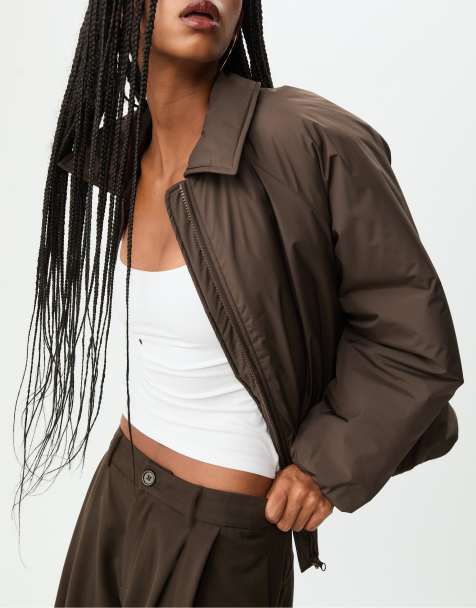 Stradivarius – Brun pufferjacka i regular fit - view 1