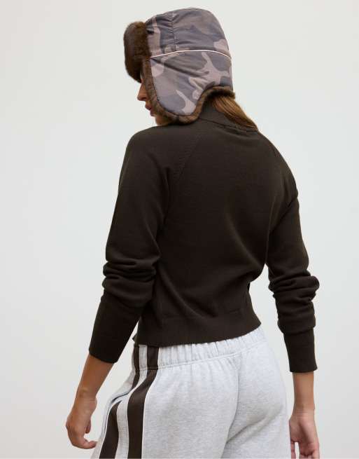 Stradivarius brun strikcardigan med lynlås, 3 af 6