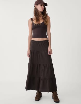 Stradivarius - Brun strikket maxinederdel - view 1