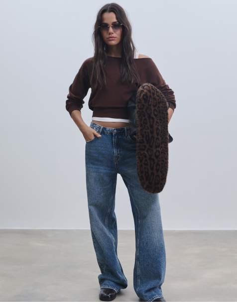 Stradivarius - Brun strikket sweater med bådudskæring - view 1