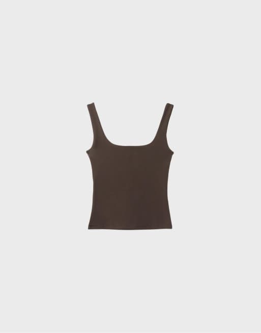 Stradivarius - Brun tanktop med firkantet hals, 7 af 7