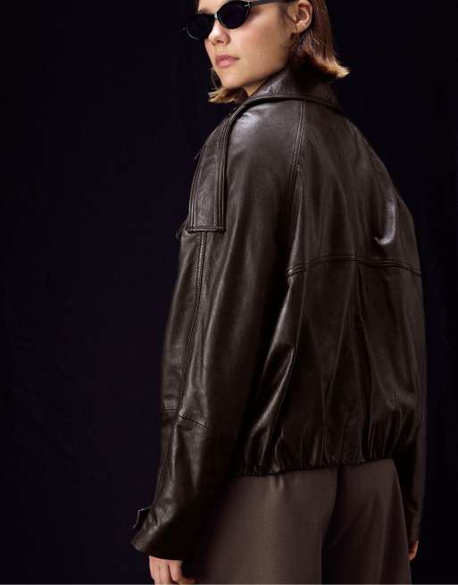 Stradivarius – Brun trenchcoat i 100% läder och oversized fit, 3 av 7