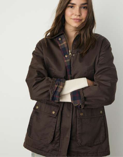 Stradivarius - Brun voksbehandlet parka med flere lommer - view 1