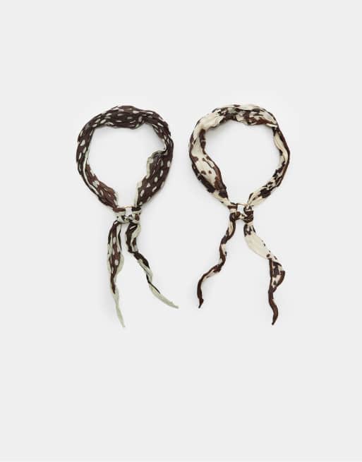 Stradivarius – Bruna bandanas med prickar och djurmönster, 2-pack