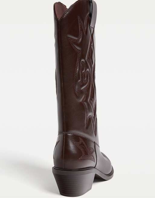 Stradivarius – Bruna cowboy-boots med klack, 3 av 4