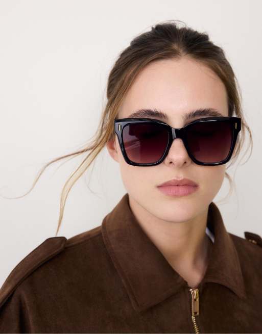 Stradivarius – Bruna, fyrkantiga cat eye-solglasögon i harts, 3 av 4