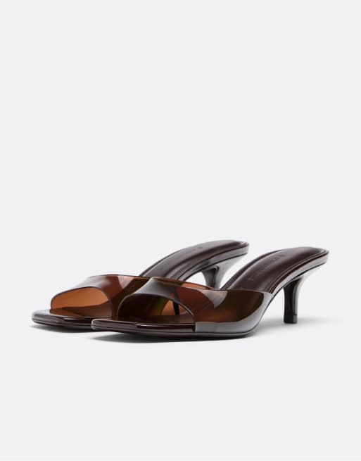 Stradivarius – Bruna, genomskinliga sandaler med taxklack, 4 av 7