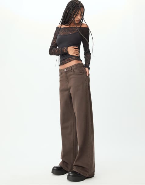 Stradivarius – Bruna jeans med vida ben - view 1