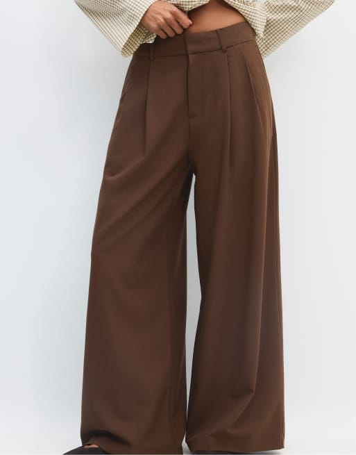 Stradivarius – Bruna, justerbara byxor med supervida ben, 2 av 7