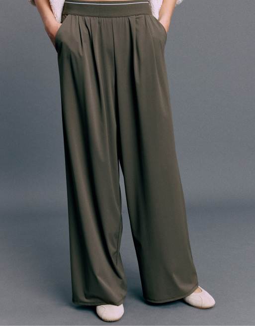 Stradivarius – Bruna mjukisbyxor i palazzo-stil med elastisk midja, 2 av 7