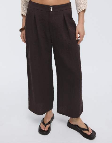 Stradivarius – Bruna, rustika culotte-byxor - view 1