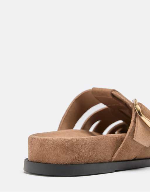 Stradivarius – Bruna sandaler i läder med hälrem, 3 av 4
