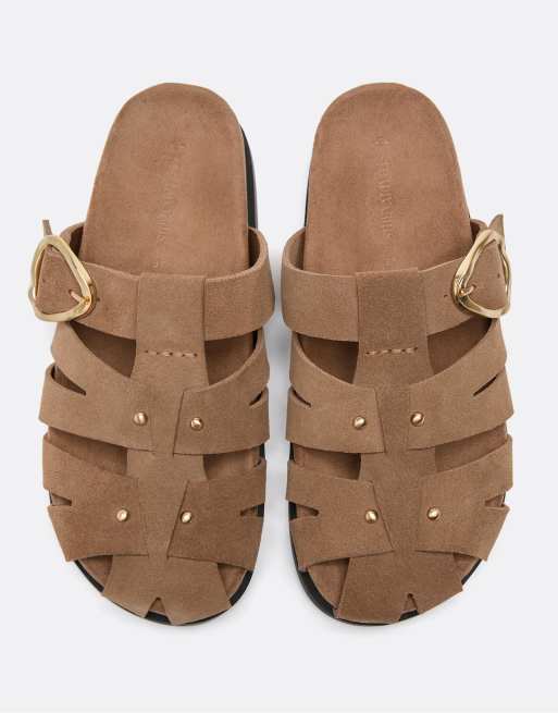 Stradivarius – Bruna sandaler i läder med hälrem, 4 av 4