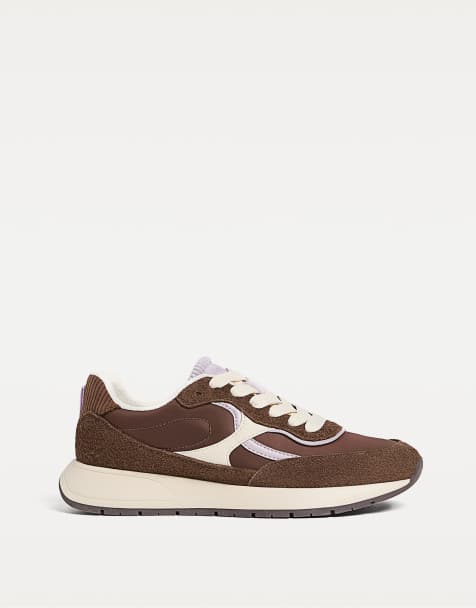 Stradivarius – Bruna sneakers i mocka med flera delar - view 1