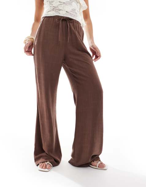 Stradivarius - Brune bukser i hørlook - view 1
