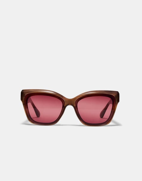 Stradivarius - Brune firkantede solbriller med farvede glas og krystaller i resin - view 1