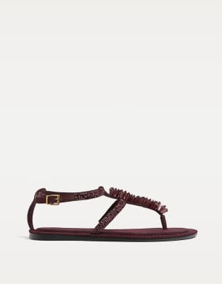 Stradivarius - Brune flade sandaler med rhinsten - view 1