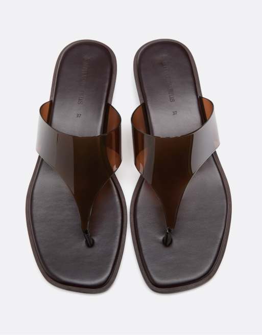 Stradivarius - Brune flade sandaler med tårem i vinyl, 3 af 6