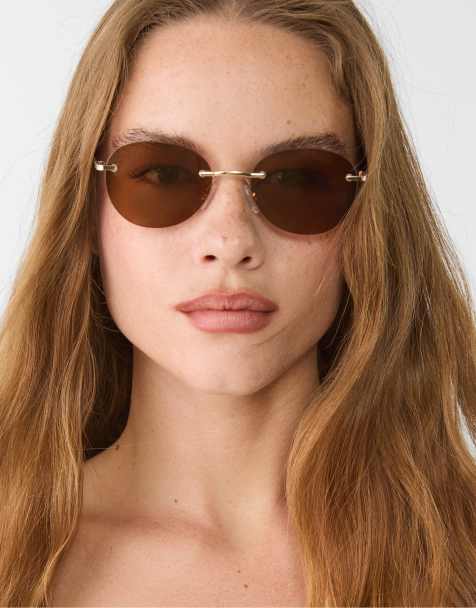 Stradivarius - Brune ovale solbriller med metalstel - view 1