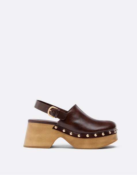 Stradivarius - Brune plateau-clogs med nitter - view 1