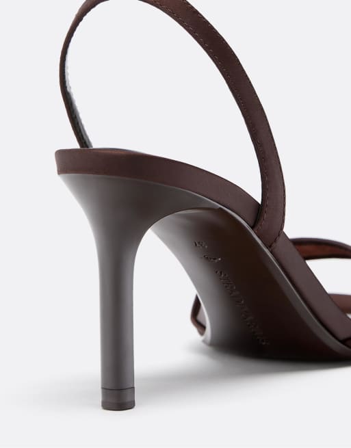 Stradivarius - Brune sandaler i mesh med stilethæl, 3 af 4