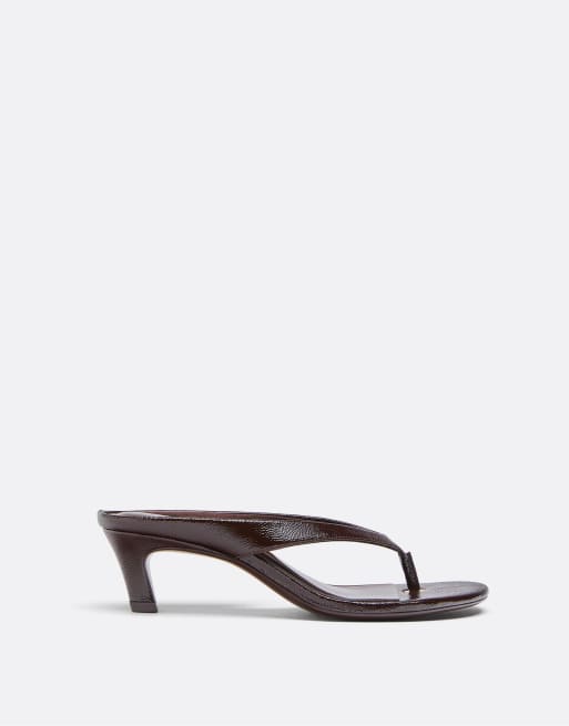 Stradivarius - Brune sandaler med høj hæl og lædereffekt, 3 af 4