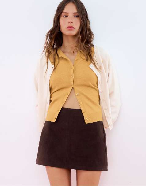 Stradivarius - Brunt mini-skort i imiteret ruskind - view 1