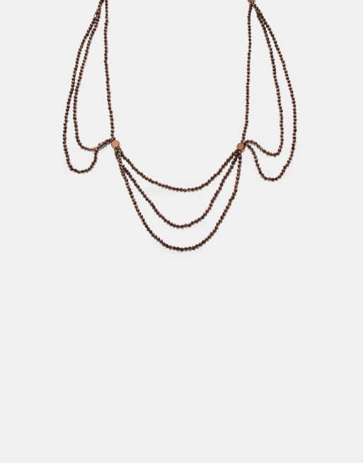 Stradivarius – Brunt pärlhalsband som kan bäras på flera sätt, 2 av 4