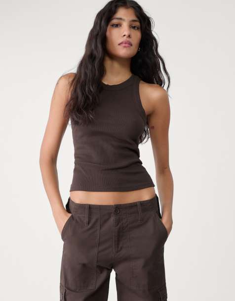 Stradivarius – Brunt, ribbat brottarlinne - view 1