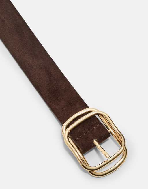 Stradivarius – Brunt skärp med guldfärgat spänne i lager, 2 av 3