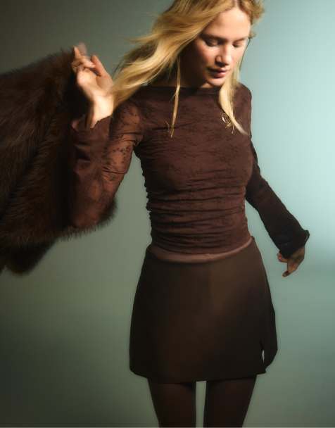 Stradivarius - Brunt skort med sideslids - view 1