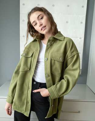 ASOS - Stradivarius brushed overshirt shacket in khaki