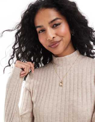 stradivarius brushed ribbed long sleeve top in ecru