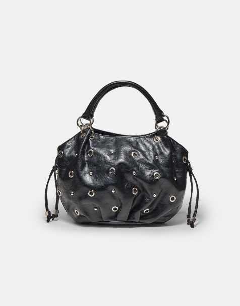 Stradivarius Bucket bag with eyelet detail in black - view 1