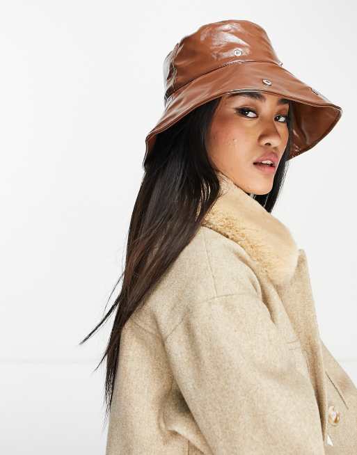 Stradivarius Bucket hat van imitatieleer in bruin