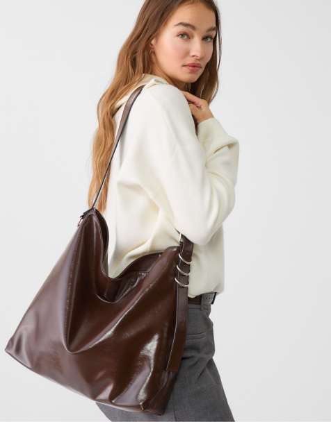 Stradivarius - Buckettas van imitatieleer in bruin - view 1