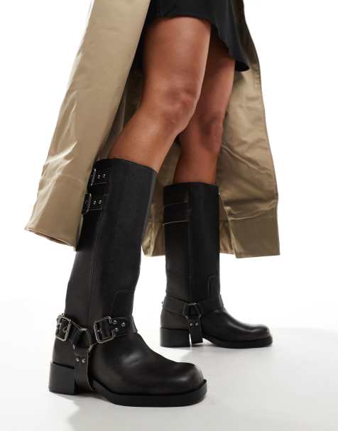 Stradivarius buckle biker boot in grey - view 1