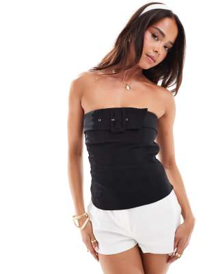 Stradivarius Buckle Detail Bandeau Top In Black