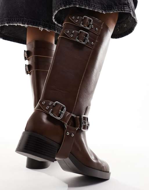 Brown buckle boots hotsell