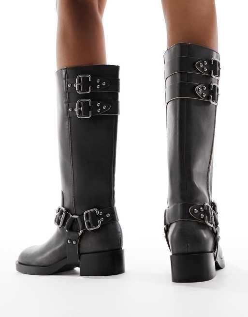 Womens grey biker on sale boots