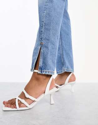 Stradivarius buckle detail kitten heel sandal in white