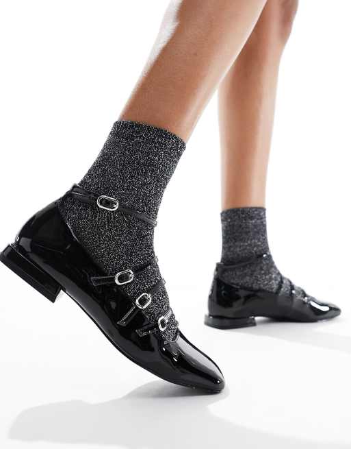 Stradivarius buckle detail mary jane shoes in black 