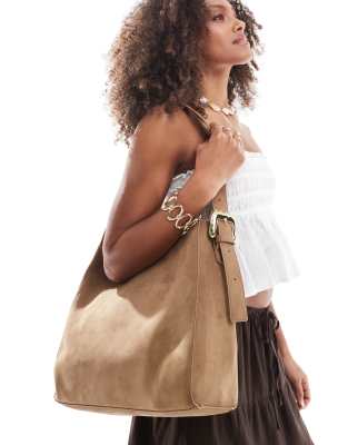 Stradivarius Buckle Shoulder Bag In Brown