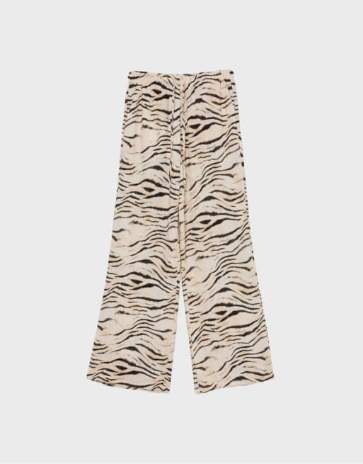 Stradivarius bukser med lige ben i hørlook i beige, 6 af 7
