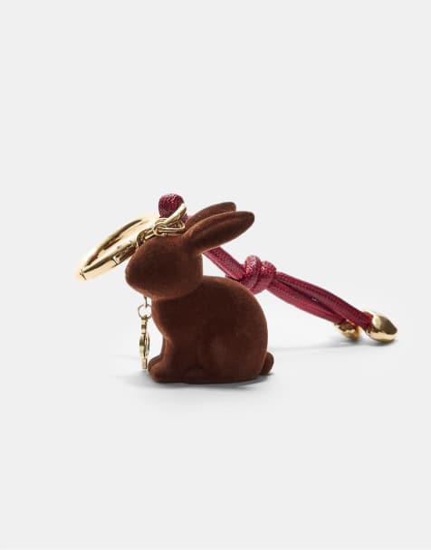 Stradivarius Bunny charm keyring in brown - view 1