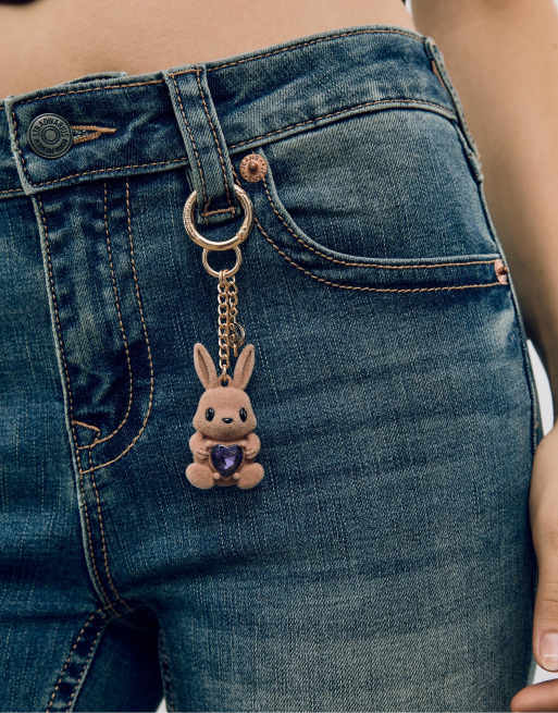 Stradivarius Bunny charm keyring in brown