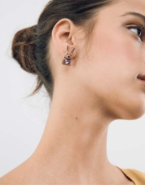 Stradivarius Bunny earrings in brown - view 1