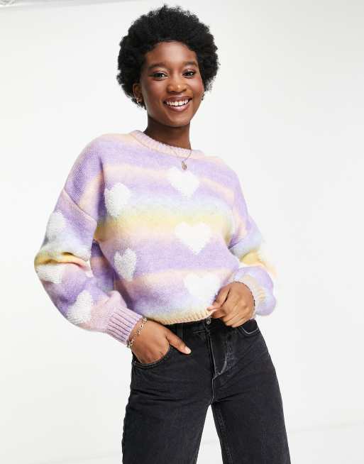 Stradivarius – Bunter Pullover mit Herzmuster ASOS