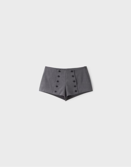 Stradivarius Button-detail micro shorts in dark grey, 6 of 7